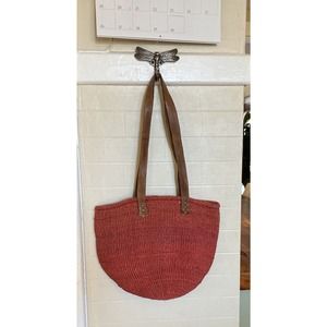 VINTAGE Boho Woven Jute & Leather Hippie Purse Farmers Market Bag